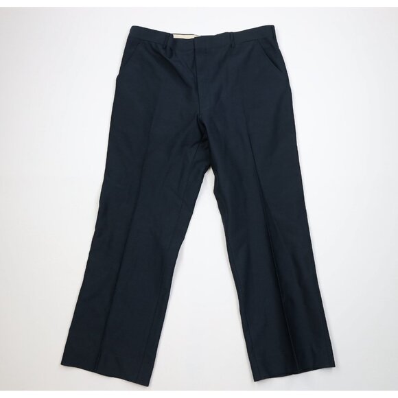 Vtg 70s Streetwear Mens 36x29 Faded Knit Flared Wide Leg Chino Pants Navy Blue